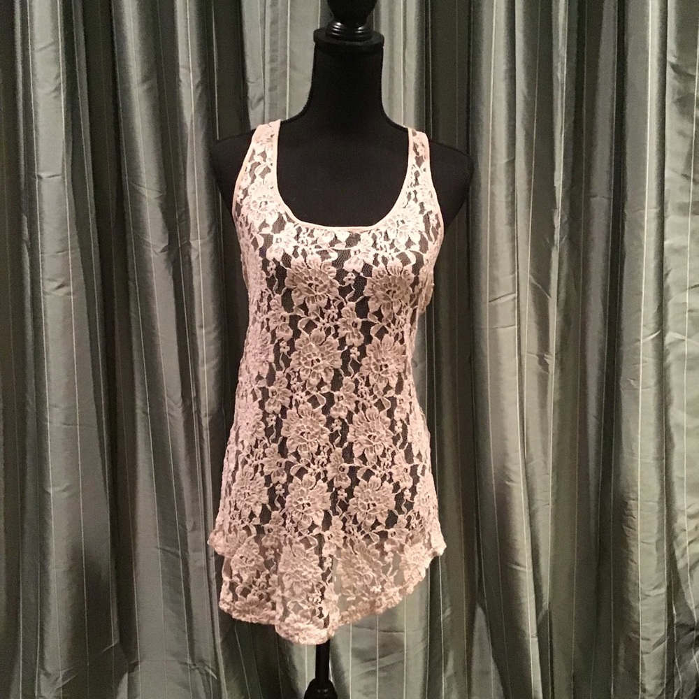Pink lace see through tank